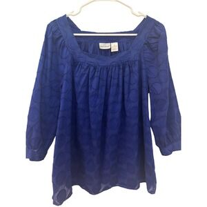 Harve Bernard Womens‎ Blue Circle Pattern 3/4 Sleeve Square Neck Top
